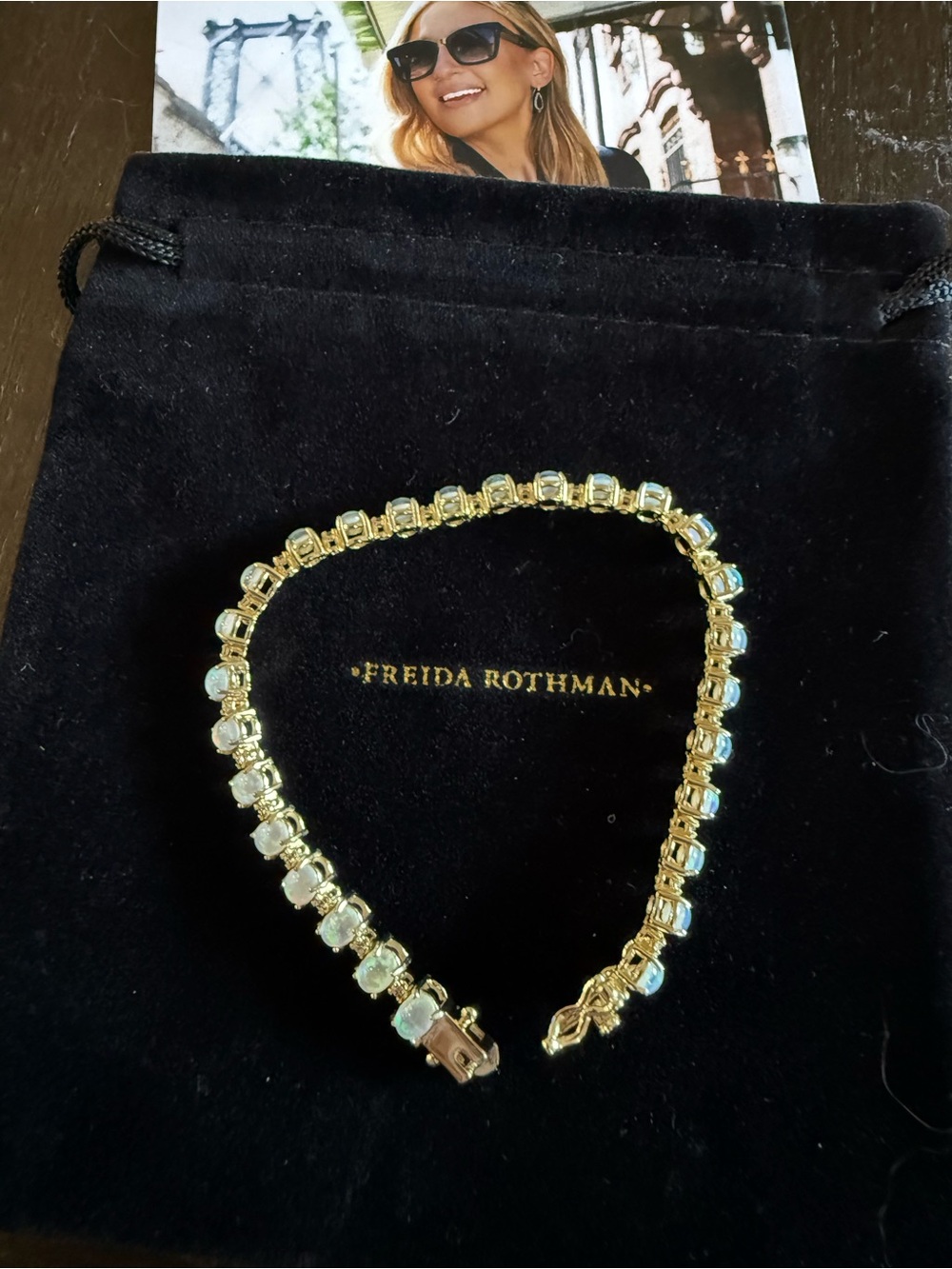 Freida Rothman Gold Tennis Bracelet - Shimmering Oval Opal Stones sz 8in